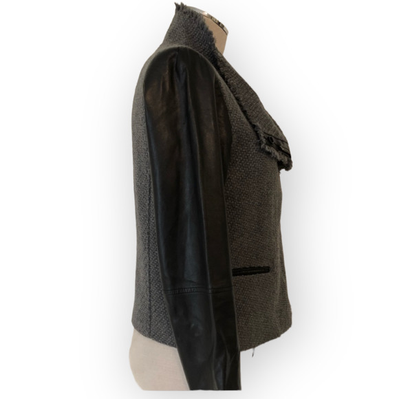 Vince Boucle Scuba Jacket with Leather Sleeves Size XS - Picture 7 of 10